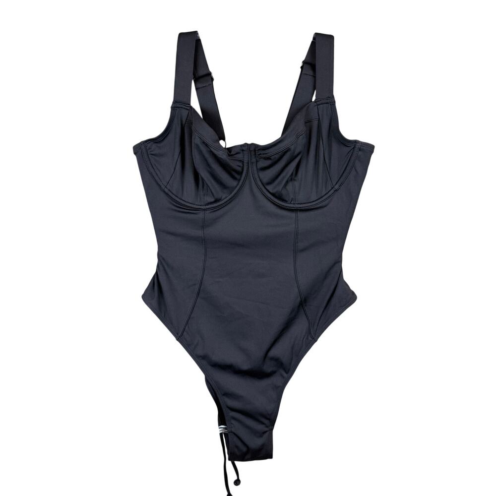 TA3 Hi Cut Lifty Black One-Piece Corset Lace-Up Underwire LARGE B/C Cup